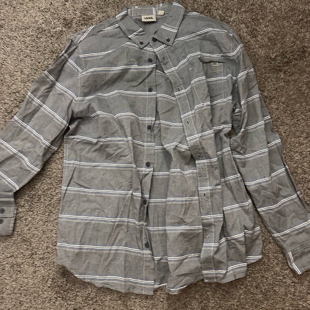 Vans Gray Casual Button Down Shirt with Stripes